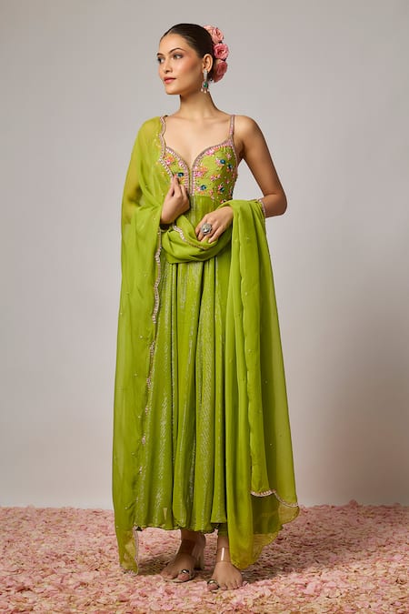 Krishna Padia Floral Hand Embroidered Anarkali Set 