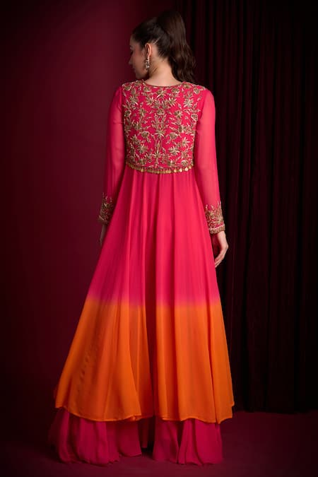 Aayushi Maniar Chandrikaa Ombre Embroidered Jacket Skirt Set 