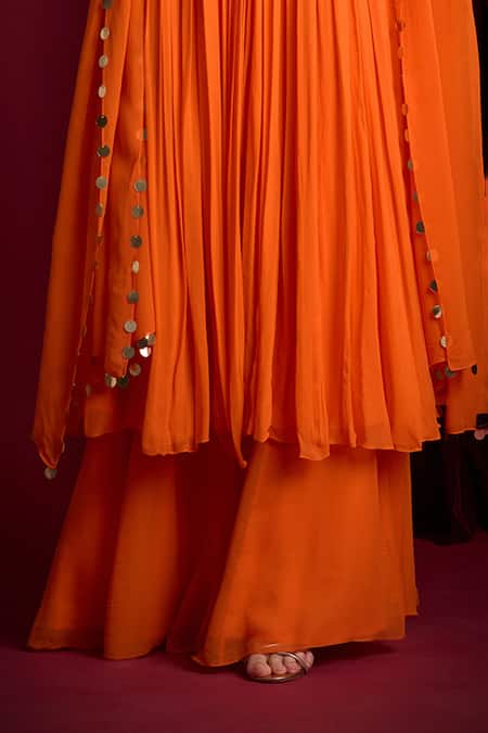 Buy Aayushi Maniar Orange Georgette, Crepe Embroidery, Sequins Tarangini Yoke Pleated Anarkali Set Online at Aza Fashions Buy_Aayushi Maniar_Orange Georgette, Crepe Embroidery, Sequins Tarangini Yoke Pleated Anarkali Set _Online_at_Aza_Fashions