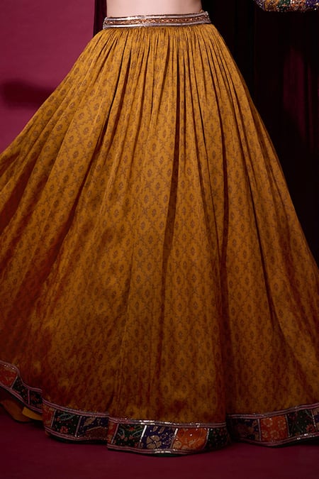 Aayushi Maniar_Mustard Tissue, Organza Sequins, Stones, Zari, Suryavanshi Printed Lehenga Set _Online_at_Aza_Fashions