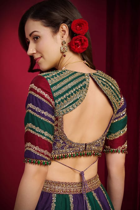 Buy_Aayushi Maniar_Green Silk Embroidery, Zari, Sequins, Beads, Mohini Multi Panelled Lehenga Set _Online_at_Aza_Fashions