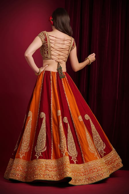 Aayushi Maniar Sindoori Multi Panelled Embroidered Lehenga Set 