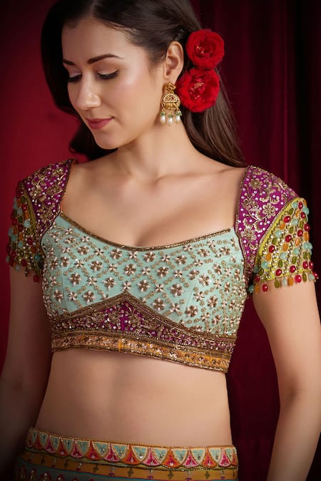 Buy_Aayushi Maniar_Yellow Organza, Tissue Shakuntala Printed Pre-draped Saree With Blouse _Online_at_Aza_Fashions