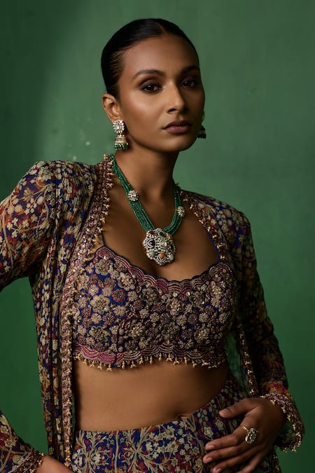 Buy Ridhima Bhasin Blue Chiffon, Organza Sequins, Beads, Seren Printed Jacket Sharara Set Online at Aza Fashions Buy_Ridhima Bhasin_Blue Chiffon, Organza Sequins, Beads, Seren Printed Jacket Sharara Set _Online_at_Aza_Fashions