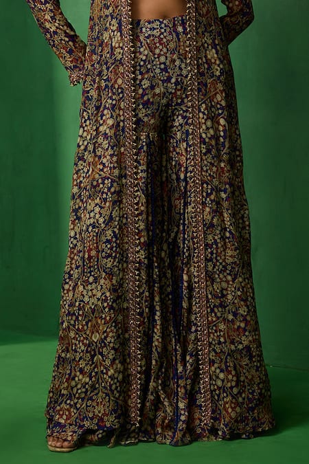 Shop Ridhima Bhasin Blue Chiffon, Organza Sequins, Beads, Seren Printed Jacket Sharara Set Online at Aza Fashions Shop_Ridhima Bhasin_Blue Chiffon, Organza Sequins, Beads, Seren Printed Jacket Sharara Set _Online_at_Aza_Fashions