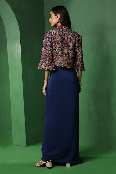 Ridhima Bhasin Midnight Embroidered Jacket Draped Skirt Set