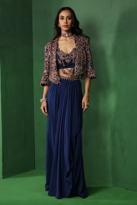 Ridhima Bhasin Midnight Embroidered Jacket Draped Skirt Set