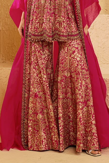 Ridhima Bhasin_Pink Chanderi Embroidery, Zari Sweetheart Neck, Open Eirah Cape Sharara Set _Online_at_Aza_Fashions