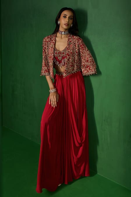 Ridhima Bhasin Abeer Embroidered Jacket Draped Skirt Set 