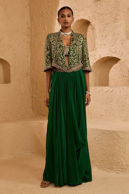 Ridhima Bhasin Arden Embroidered Jacket & Draped Skirt Set 