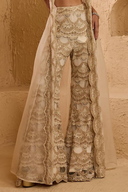 Ridhima Bhasin Ivory Net, Organza Embroidery, Sequins Round Neck, Liora Jacket Pant Set Online at Aza Fashions Ridhima Bhasin_Ivory Net, Organza Embroidery, Sequins Round Neck, Liora Jacket Pant Set _Online_at_Aza_Fashions