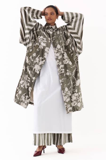 Three Floral Print Jacket & Kurta Set 