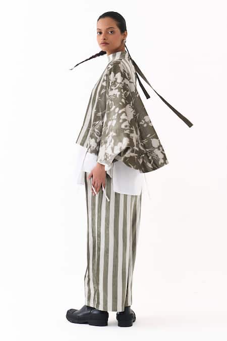 Three Stripe & Floral Print Poncho Top Pant Set 