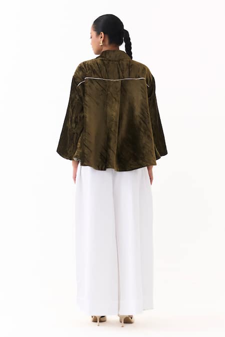 Three Velvet Embroidered Shirt With Inverted Pleated Pant 