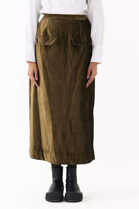 Three_White Poplin, Velvet Collared Shirt And Flap Skirt Set _at_Aza_Fashions