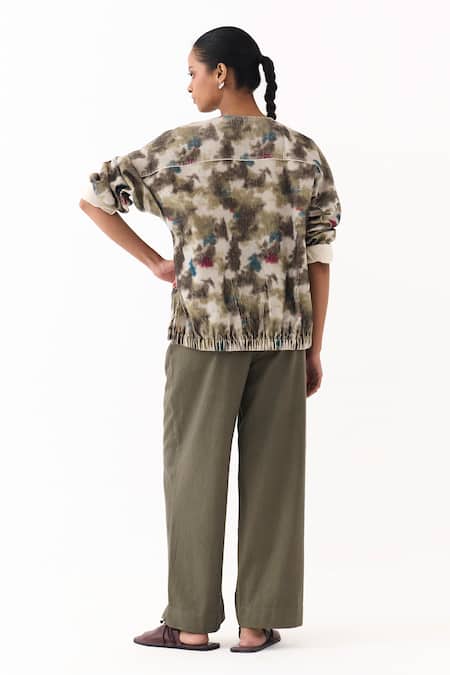 Shop Three Multi Color Corduroy, Twill Embroidery Round Neck Printed Top And Pant Set at Aza Fashions Shop_Three_Multi Color Corduroy, Twill Embroidery Round Neck Printed Top And Pant Set _at_Aza_Fashions