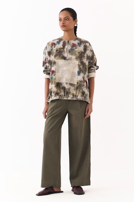 Three Multi Color Corduroy, Twill Embroidery Round Neck Printed Top And Pant Set Online at Aza Fashions Three_Multi Color Corduroy, Twill Embroidery Round Neck Printed Top And Pant Set _Online_at_Aza_Fashions