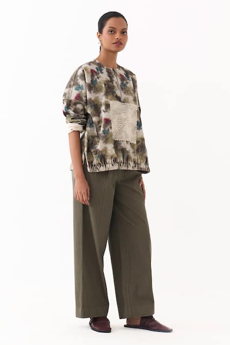 Shop Three Multi Color Corduroy, Twill Embroidery Round Neck Printed Top And Pant Set Online at Aza Fashions Shop_Three_Multi Color Corduroy, Twill Embroidery Round Neck Printed Top And Pant Set _Online_at_Aza_Fashions