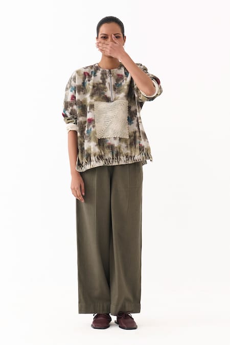 Three Multi Color Corduroy, Twill Embroidery Round Neck Printed Top And Pant Set at Aza Fashions Three_Multi Color Corduroy, Twill Embroidery Round Neck Printed Top And Pant Set _at_Aza_Fashions