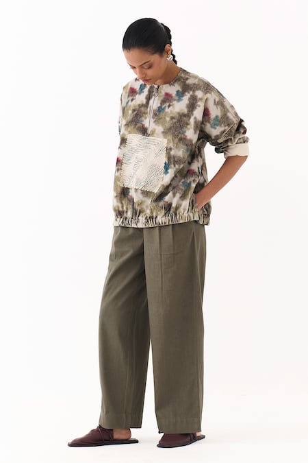 Buy Three Multi Color Corduroy, Twill Embroidery Round Neck Printed Top And Pant Set Buy_Three_Multi Color Corduroy, Twill Embroidery Round Neck Printed Top And Pant Set