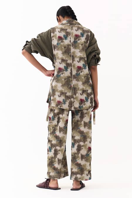 Three Floral Embroidered Waistcoat Pant Set 