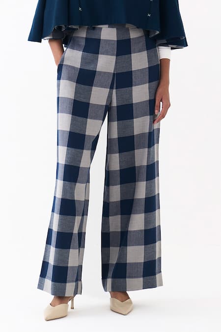 Shop Three Blue Wool Embroidery High Neck Reversible Poncho Top And Pant Set Online at Aza Fashions Shop_Three_Blue Wool Embroidery High Neck Reversible Poncho Top And Pant Set _Online_at_Aza_Fashions