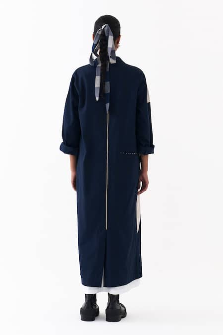 Shop Three Navy Twill, Cotton Applique Collared, Floral Embroidered Jacket With Dress at Aza Fashions Shop_Three_Navy Twill, Cotton Applique Collared, Floral Embroidered Jacket With Dress _at_Aza_Fashions