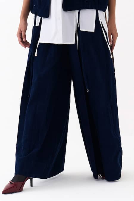 Three_Blue Corduroy, Poplin, Cotton High Neck, Collared Bomber Jacket Skirt Set _Online_at_Aza_Fashions