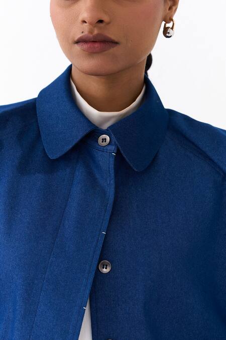 Buy_Three_Blue Denim Collared Batwing Sleeve Jacket And Pant Set 