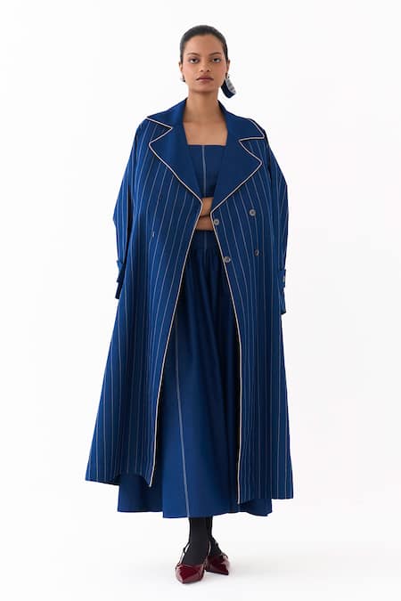 Three Linear Embroidered Trench Jacket With Corset Dress 