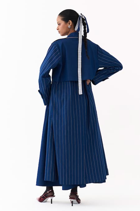 Three Linear Embroidered Trench Jacket With Corset Dress 