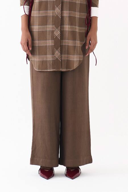 Buy_Three_Brown Round Neck Checkered Pattern Shirt With Pant _Online_at_Aza_Fashions