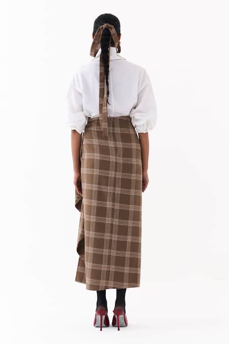 Three Double Breasted Collared Shirt & Twisted Skirt Set 