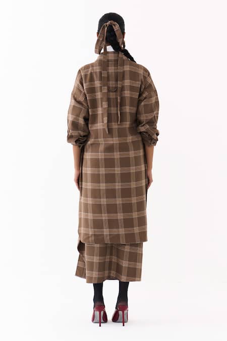 Three Plaid Pattern Jacket Skirt Set 