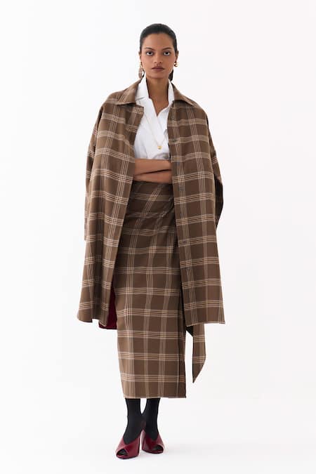 Three Plaid Pattern Jacket Skirt Set 