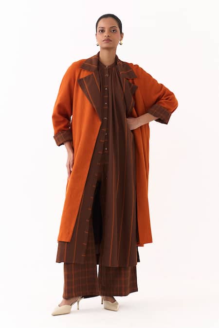 Three Stripe Pattern Kurta Pant Set With Jacket 