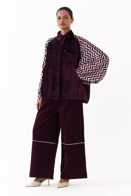 Three Velvet Jacket & High Waist Pant Set 