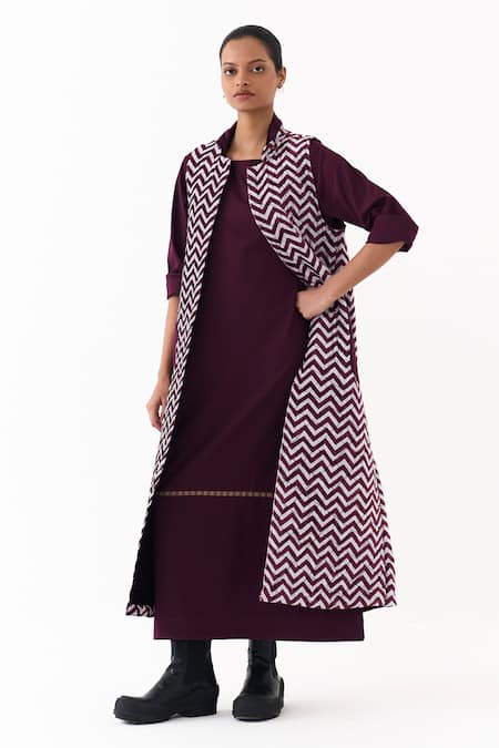 Three Chevron Pattern Jacket With Dress