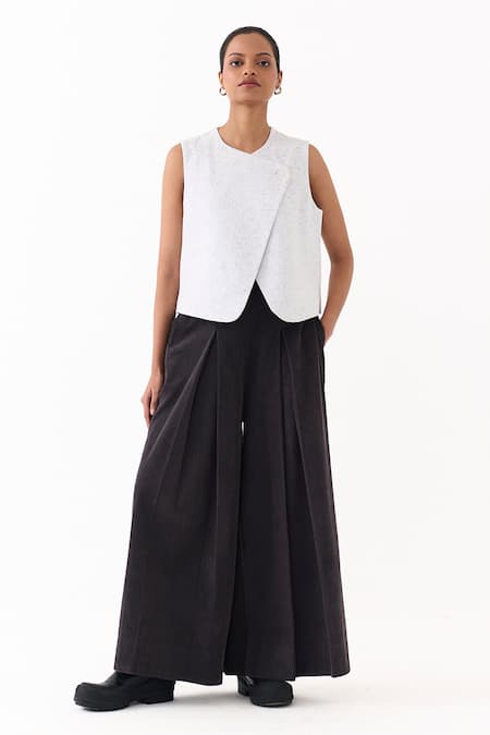 Three Overlap Vest & Box Pleated Palazzo Set