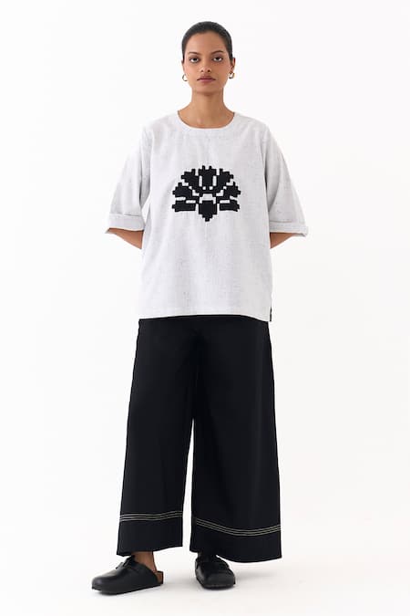 Three Wave Embroidered Top & Palazzo Set