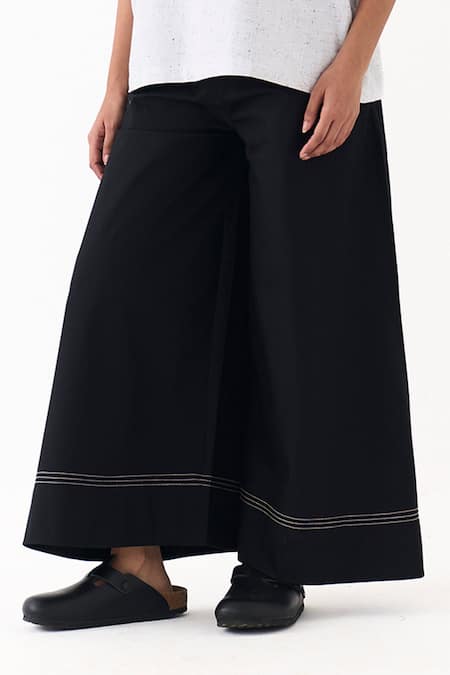 Buy_Three_Ivory Poplin Embroidery Round Neck Wave Top And Palazzo Set _Online_at_Aza_Fashions