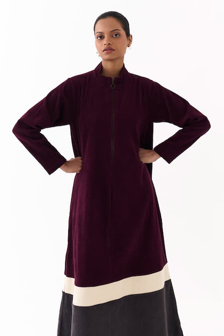 Three_Wine Corduroy Turtle Neck Maxi Dress _Online_at_Aza_Fashions