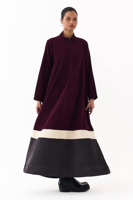 Shop_Three_Wine Corduroy Turtle Neck Maxi Dress _Online_at_Aza_Fashions