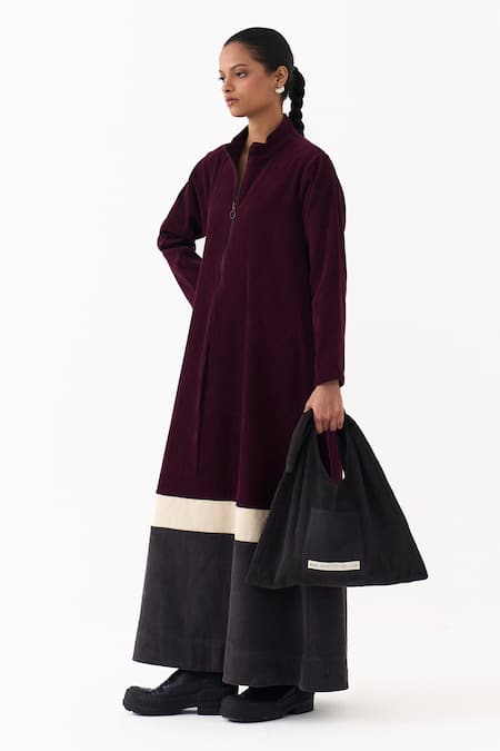 Three_Wine Corduroy Turtle Neck Maxi Dress _at_Aza_Fashions