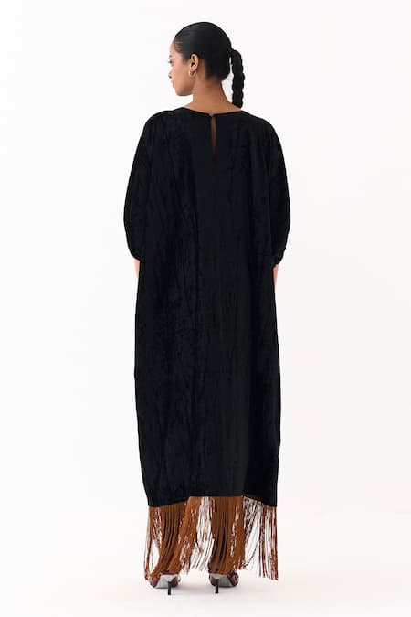 Three Poppy Applique Fringe Kaftan 