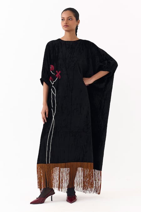 Three Poppy Applique Fringe Kaftan 
