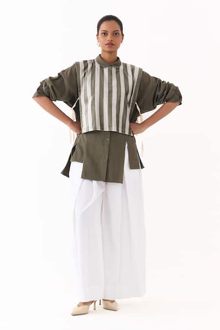 Three Panelled Striped Overlay Shirt