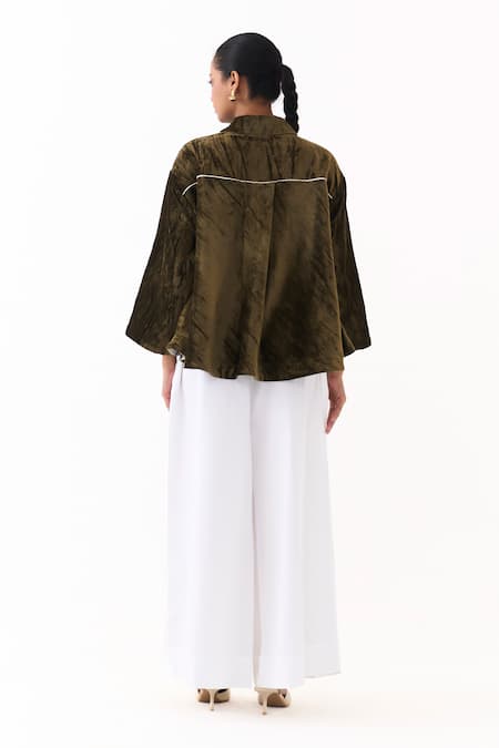 Three Velvet Cross Stitch Embroidered Shirt