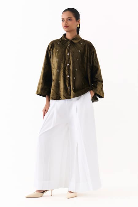 Three Velvet Cross Stitch Embroidered Shirt