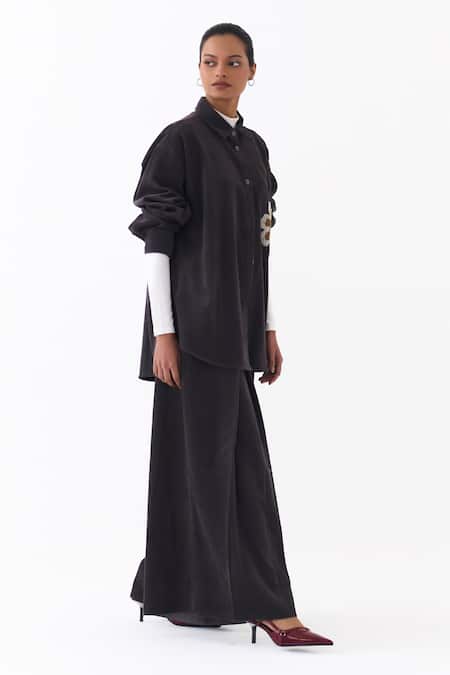 Buy_Three_Gray Corduroy Embroidery Collared Shirt _Online_at_Aza_Fashions